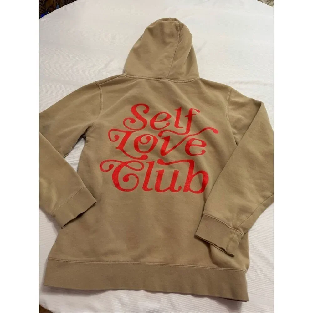 Lonely Ghost Self Love Club Graphic Hoodie Sweater Unisex Tan Size Small